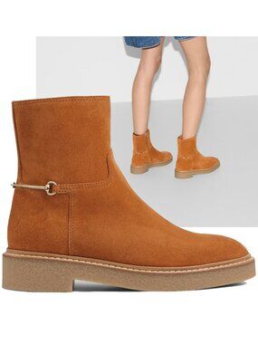 GUCCI BOOTS SLIM HORSEBIT ANKLE BOOTIES BROWN SUEDE sz 39.5 US 9.5